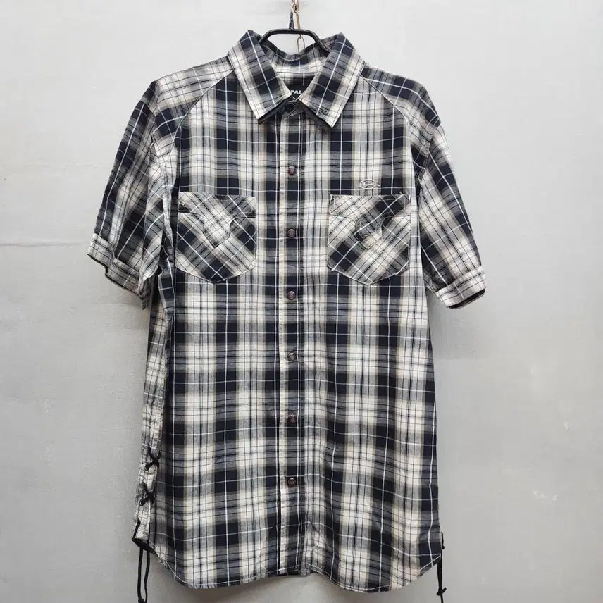[BUNJANG] Impala Two Pocket Side Lace-up Back Graphic Vintage Check Short Sleeve Shirt L / 임팔라 투포켓 사이드 레이스업 백그래픽 빈티지 체크 반팔셔츠 L(L)