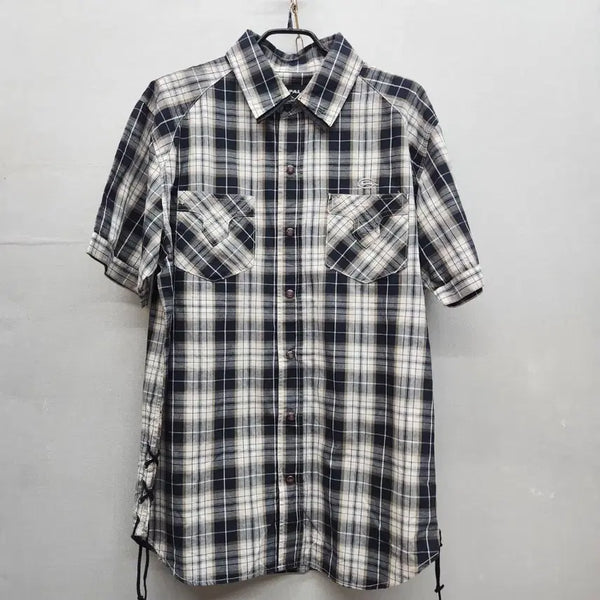 [BUNJANG] Impala Two Pocket Side Lace-up Back Graphic Vintage Check Short Sleeve Shirt L / 임팔라 투포켓 사이드 레이스업 백그래픽 빈티지 체크 반팔셔츠 L(L)