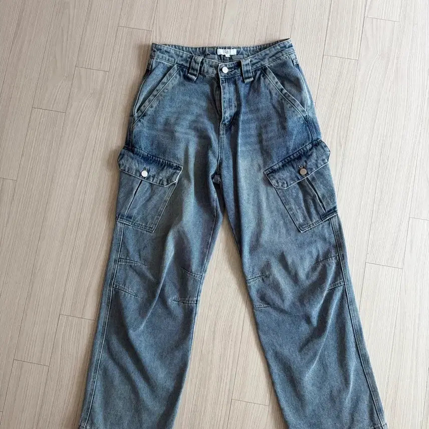 [BUNJANG] Washed Pattern Cargo Denim Pants / 카고 데님 팬츠 워싱 패턴