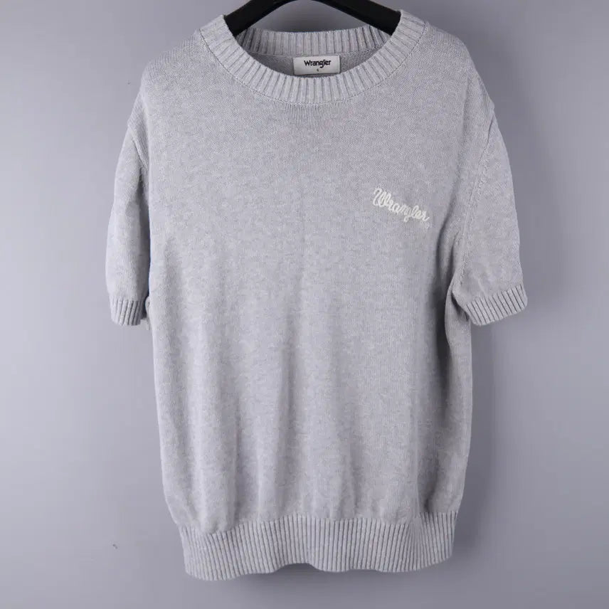 [BUNJANG] Wrangler Rope Logo Short Sleeve Knit Melange Grey S / (여성) 랭글러(WRANGLER) 로프 로고 반팔 니트 멜란지그레이 S