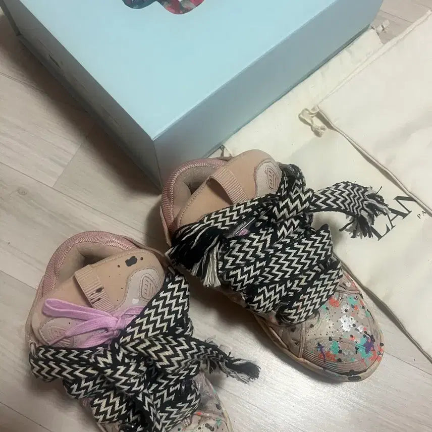 [BUNJANG] Gallery Department x Lanvin Painted Leather Curb Sneakers Pink / 갤러리 디파트먼트 랑방 페인티드 레더 커브스니커즈 핑크