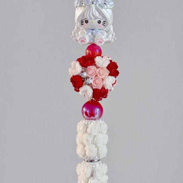 [BUNJANG] Handmade Kitty Rose Decor Ballpoint Pen / 키티수제피규어 장미볼펜 신부키티 부케비즈