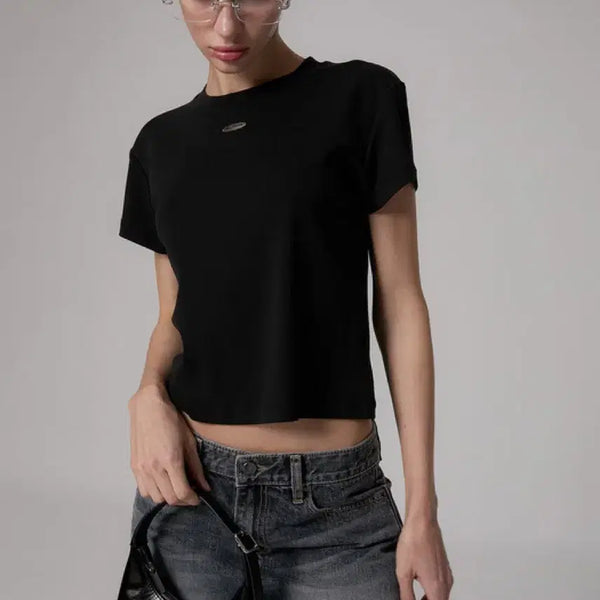 [BUNJANG] Millioncor Crop Basic Short-Sleeve T-shirt Black/White / (새상품)밀리언코르 크롭 기본 반팔티 블랙/화이트