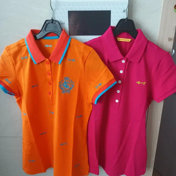 [BUNJANG] Louis Castel Women's Polo Shirts (Set of 2) - Orange & Pink - Size S / 루이 까스텔 여성 카라티 오렌지/핑크 2장 S