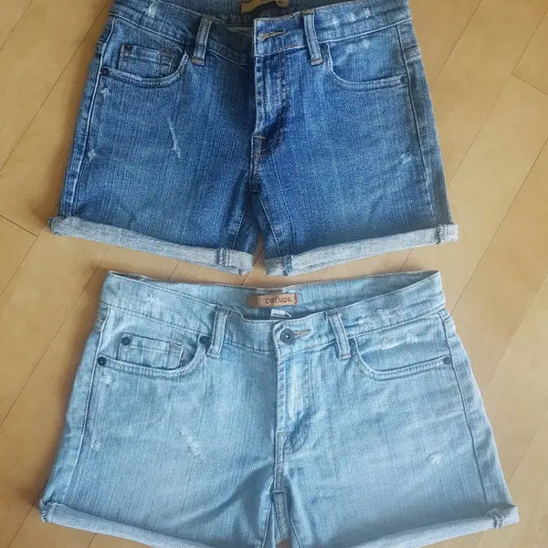 [BUNJANG] Denim Roll-up Shorts (Light Blue/Dark Blue) / 롤업 청 반바지 데님 숏팬츠 연청 진청 (새상품급)