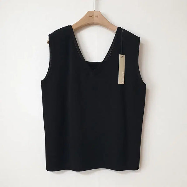 [BUNJANG] Sleeveless Knit Top / (새상품) 여름 모티브 브이넥 나시 니트 스퀘어넥 슬리브리스 양면 블랙