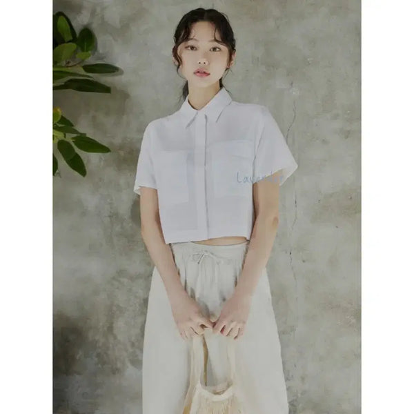 [BUNJANG] TOPTEN Linen Cropped Short Sleeve Shirt Blouse Cardigan / 탑텐 린넨 크롭 반팔셔츠 블라우스 가디건 85