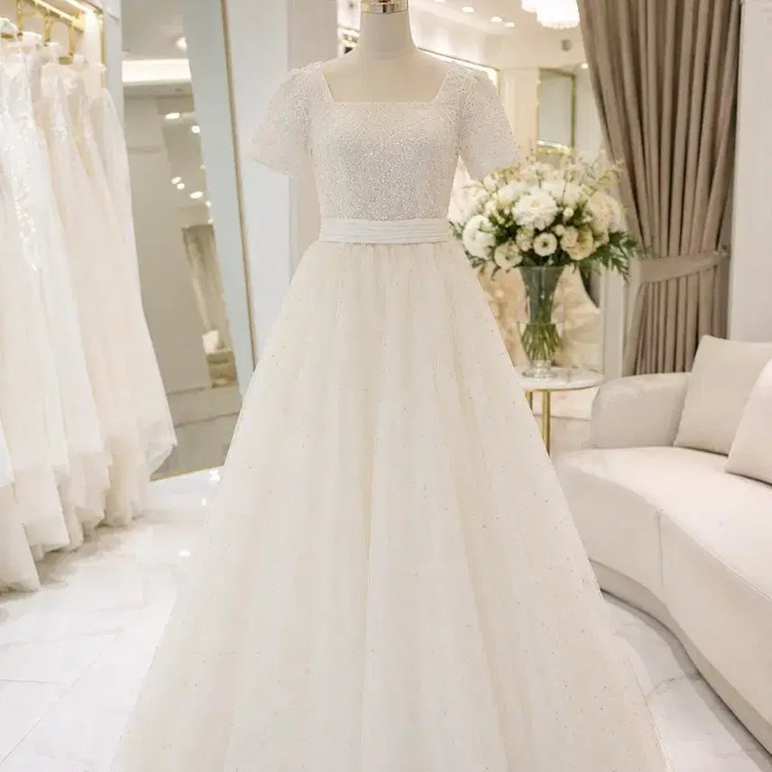 [BUNJANG] Wedding Dress Train Beaded Pearl Embellished / 웨딩드레스