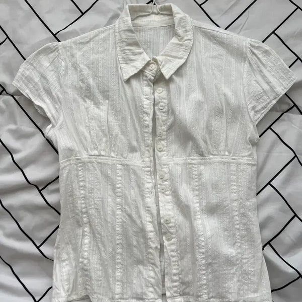 [BUNJANG] White Ivory Shirring Detail Button Blouse / 블라우스 판매