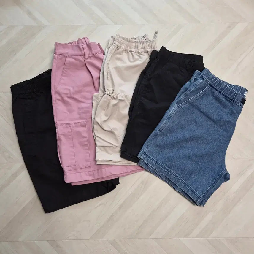 [BUNJANG] Bundle Set of 5 Pairs of Shorts (Pink Cargo, Beige Nylon, Uniqlo, Denim) / [옷장정리][반바지5종] 바지 한벌값에 팝니다