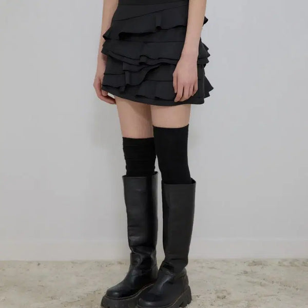 [BUNJANG] Flareup Frill Mini Skirt (Black, Size 2) / 플레어업 프릴 미니 스커트 (블랙 / 사이즈2) 정가 10.9 무신사