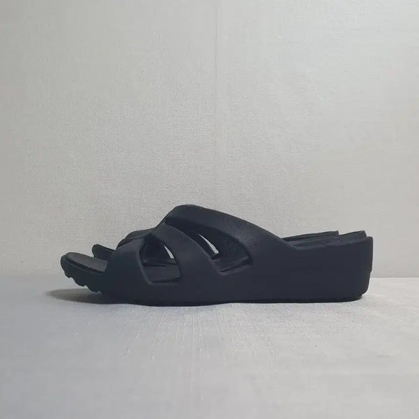 [BUNJANG] Crocs Strappy Wedge Sandals Black / 240mm 크록스 산라 스트래피 웨지 샌들 블랙