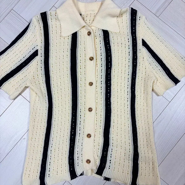 [BUNJANG] Ungnel Striped Short Sleeve Knit / 엉넬 수입 스프라이프 반팔니트