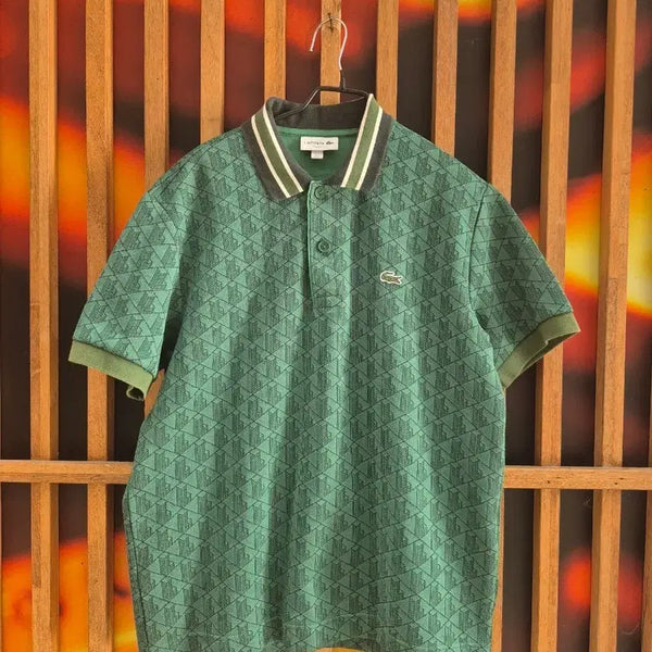 [BUNJANG] Lacoste Pattern Short Sleeve Polo Shirt Green 105 / 라코스테 패턴 반팔 카라티 그린105ㄷ
