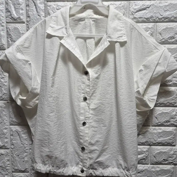 [BUNJANG] Cotton Blend White Loose Fit Short Sleeve Shirt / 면혼방 화이트 루즈핏셔츠 반팔