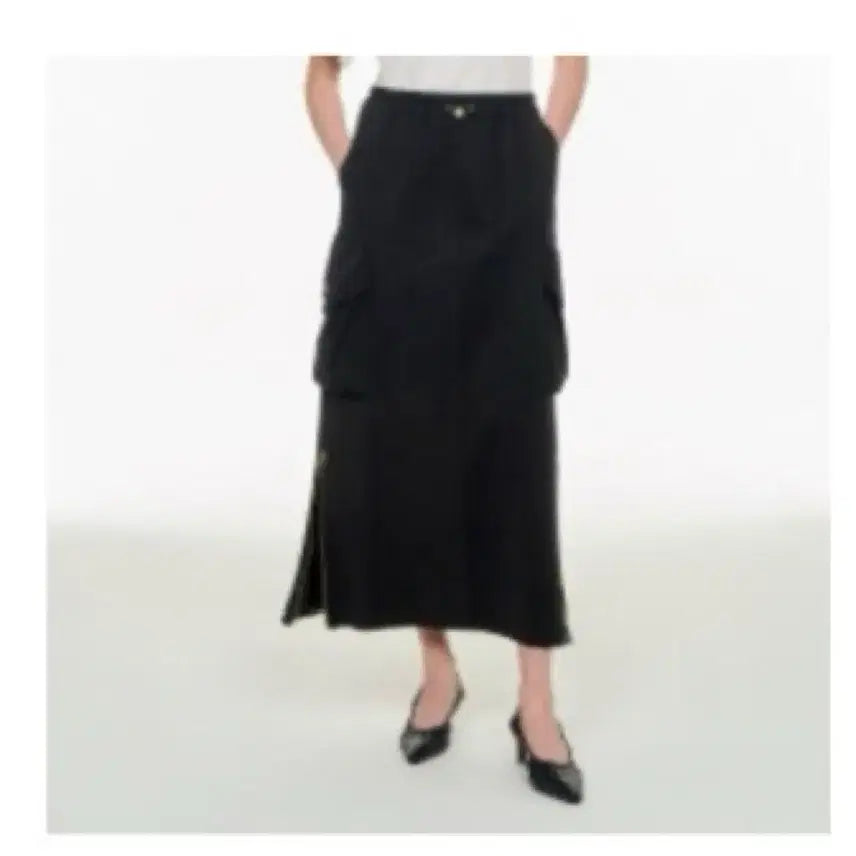 [BUNJANG] System Black Long Skirt with String Detail / 시스템 블랙 스커트