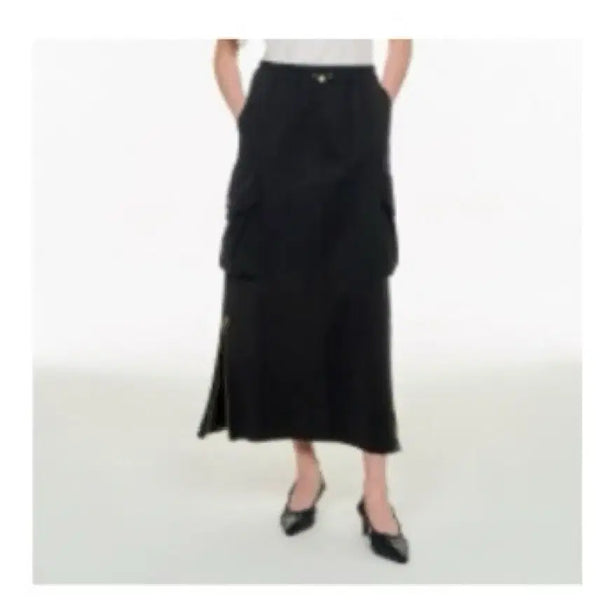[BUNJANG] System Black Long Skirt with String Detail / 시스템 블랙 스커트