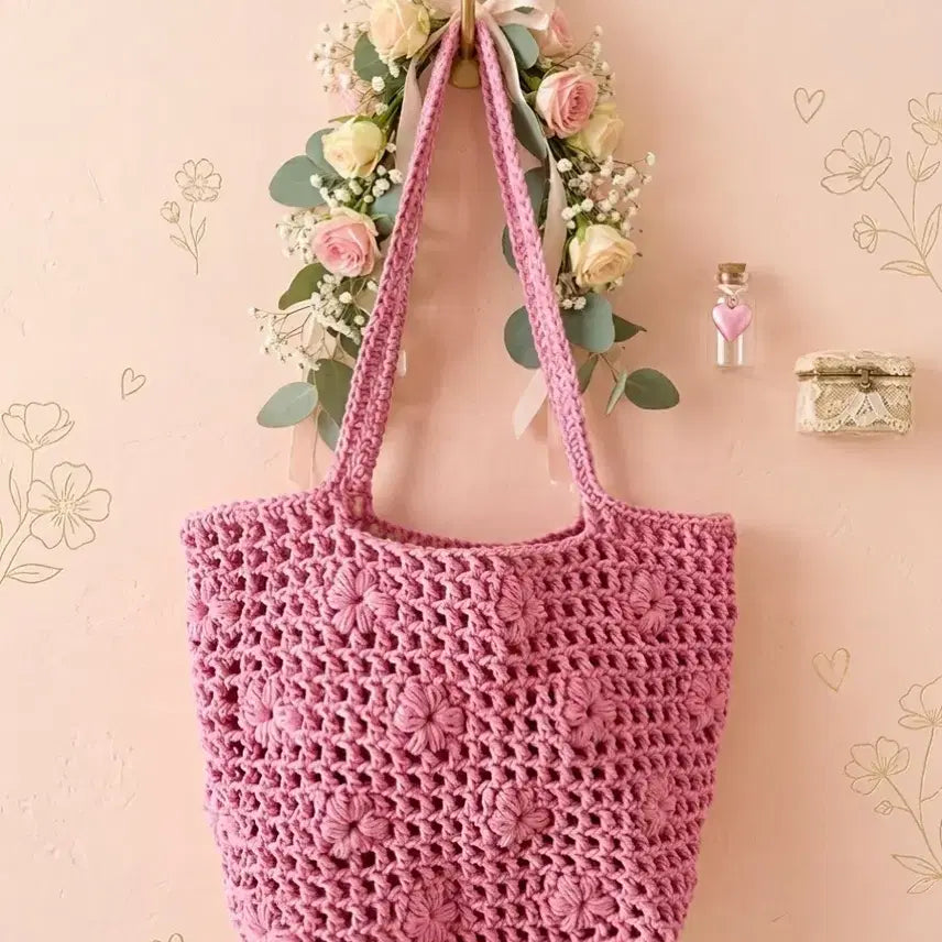 [BUNJANG] Handmade Pink Macrame Net Bag / 핑크 마크라메 네트백