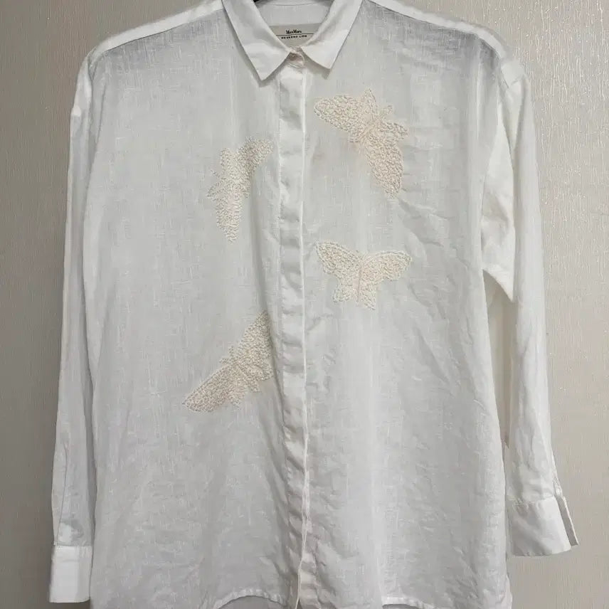 [BUNJANG] Max Mara Weekend Line Linen Butterfly Embroidery Shirt / 막스마라 위켄드라인 린넨 100% 버터플라이 자수 셔츠 (44)