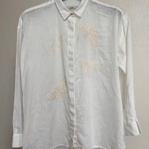 [BUNJANG] Max Mara Weekend Line Linen Butterfly Embroidery Shirt / 막스마라 위켄드라인 린넨 100% 버터플라이 자수 셔츠 (44)