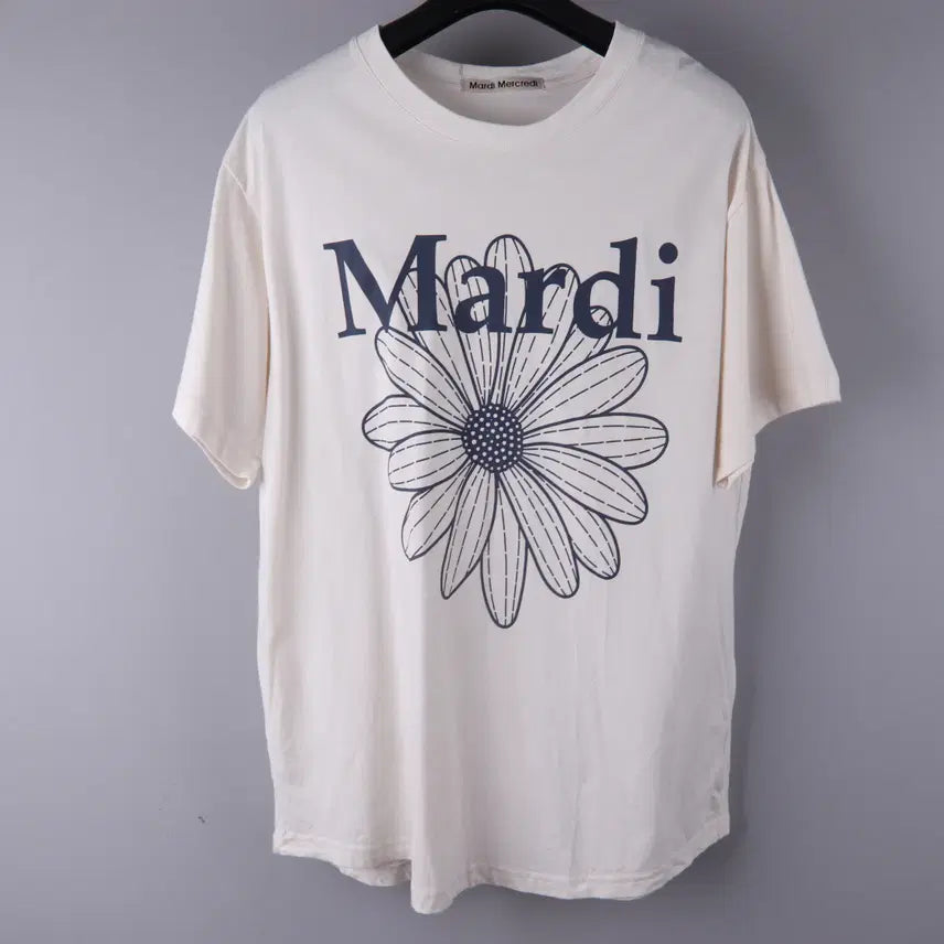 [BUNJANG] Mardi Mercredi Flower Short Sleeve T-Shirt Cream Navy / 마르디 메크르디 플라워 반팔티 크림 네이비 (F)