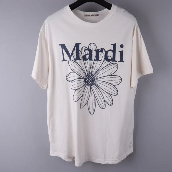 [BUNJANG] Mardi Mercredi Flower Short Sleeve T-Shirt Cream Navy / 마르디 메크르디 플라워 반팔티 크림 네이비 (F)