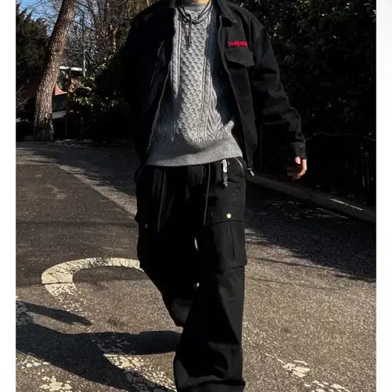 [BUNJANG] Black Cargo Pintuck Wide Pants / 카고 핀턱 와이드 팬츠 블랙