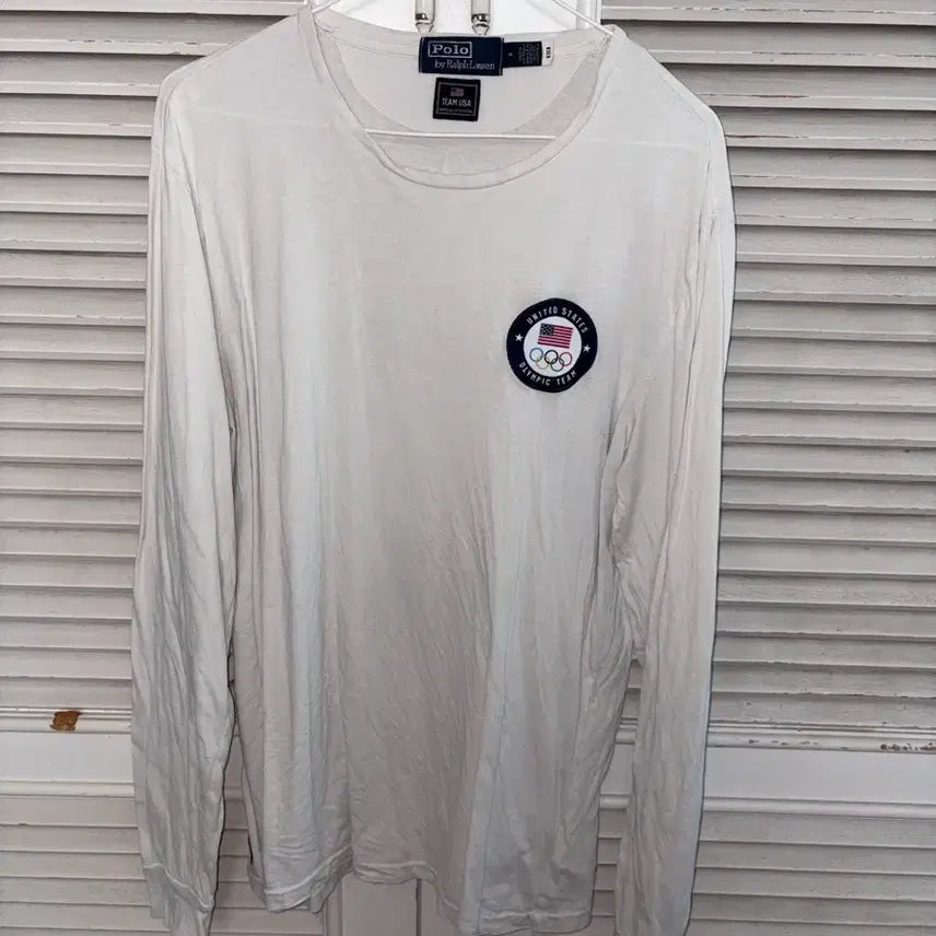 [BUNJANG] Polo Ralph Lauren USA Olympic Emblem Long Sleeve T-Shirt White / 폴로 랄프로렌 롱슬리브 USA 올림픽 엠블럼 흰색 긴팔티 셔츠