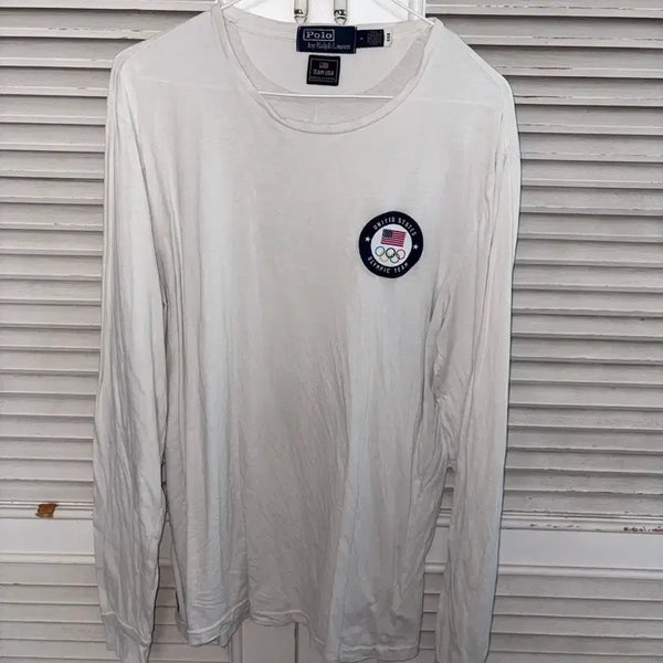 [BUNJANG] Polo Ralph Lauren USA Olympic Emblem Long Sleeve T-Shirt White / 폴로 랄프로렌 롱슬리브 USA 올림픽 엠블럼 흰색 긴팔티 셔츠