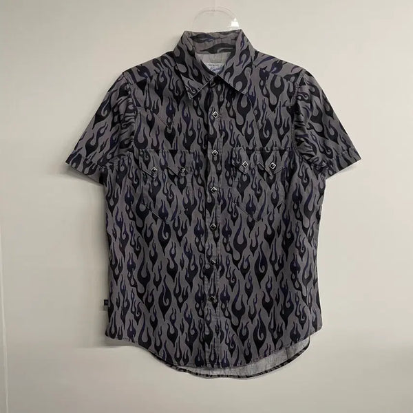 [BUNJANG] 90s Rock Mount Flame Western Short Sleeve Shirt / 90s 락마운트 플레임 웨스턴 반팔셔츠