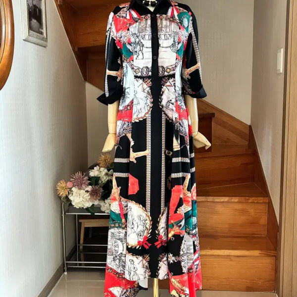 [BUNJANG] Black Pattern Long Dress / 블랙 패턴 롱 원피스
