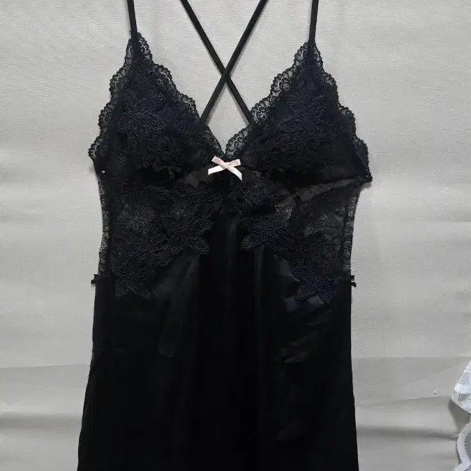 [BUNJANG] Black Satin & Lace Pajama Slip Dress / 슬립95