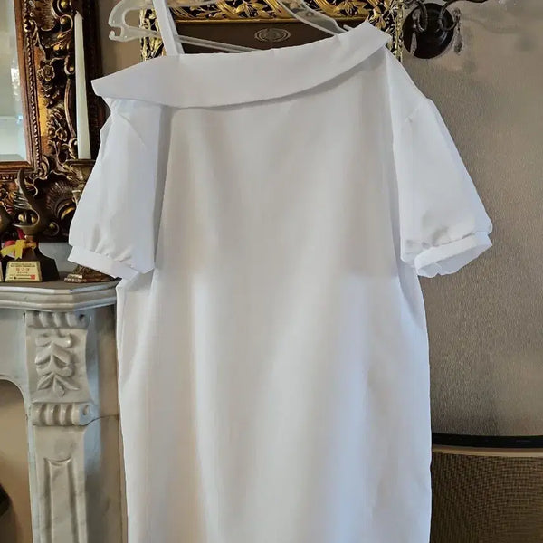 [BUNJANG] White One-Off Shoulder Dress / 화이트 컬러 원 오프숄더 원피스