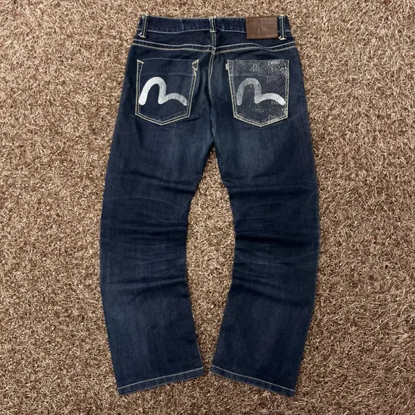 [BUNJANG] EVISU Washed Denim Pants (Size 32) / 32 에비수 포켓 로고 워싱 데님 팬츠
