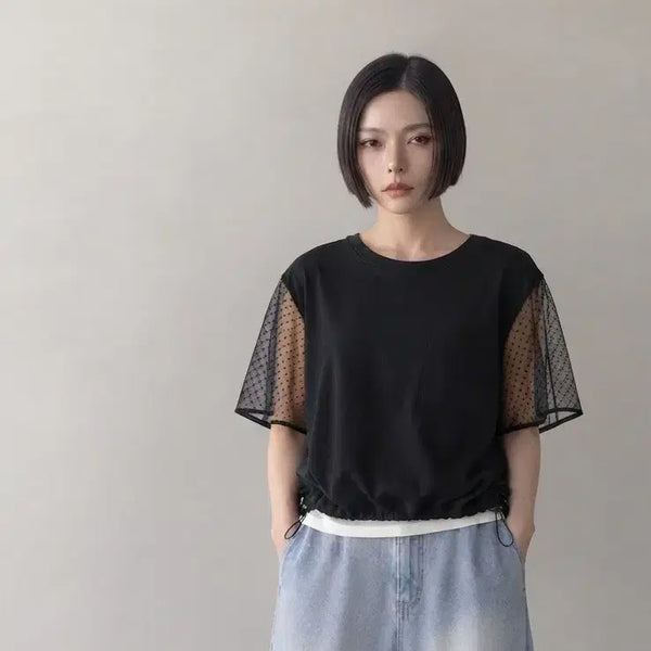 [BUNJANG] Vov Dot See-Through T-Shirt / 보브 도트 시스루 티