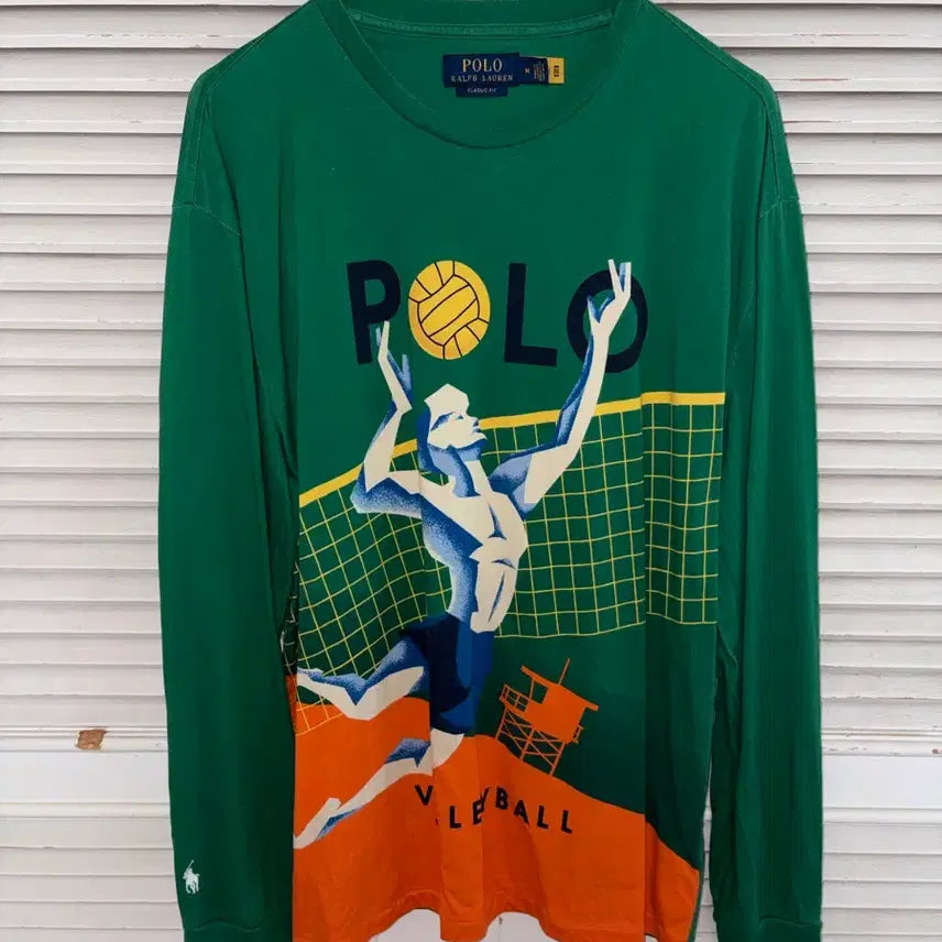[BUNJANG] Polo Ralph Lauren Long Sleeve Volleyball Graphic T-Shirt Green / 폴로 랄프로렌 롱슬리브 그린 색상 발리볼 볼리볼 배구