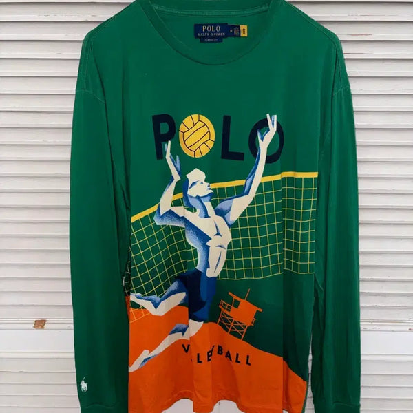 [BUNJANG] Polo Ralph Lauren Long Sleeve Volleyball Graphic T-Shirt Green / 폴로 랄프로렌 롱슬리브 그린 색상 발리볼 볼리볼 배구