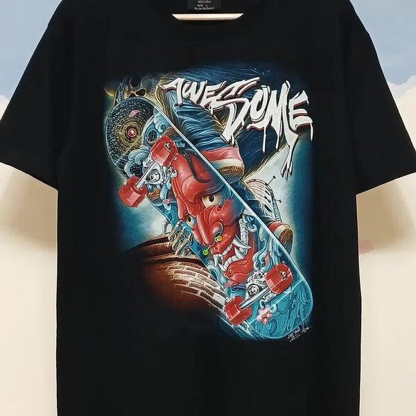 [BUNJANG] ROCK CHANG 3D Skating Devil Round Short Sleeve T-Shirt Black L / (L) ROCK CHANG 3D 스케이팅 데빌 라운드 반팔티