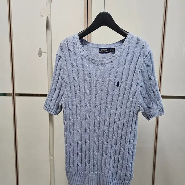 [BUNJANG] Polo Ralph Lauren Cable Knit Short Sleeve Sweater Light Blue / 폴로 랄프로렌 케이블 반팔 니트 연청색