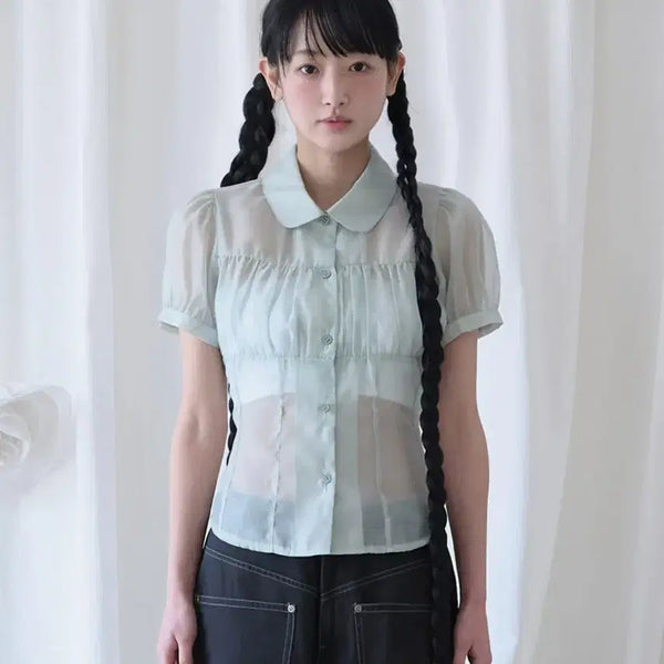 [BUNJANG] Mireco Shirring Sheer Blouse / 미레코 mireco 셔링 시어 블라우스 청순 여리 모리걸