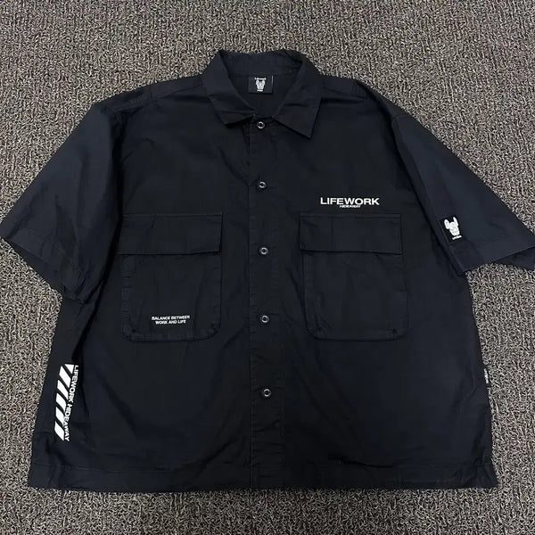 [BUNJANG] Life Work Short Sleeve Shirt Black Free Size / 라이프워크 반팔 셔츠 블랙 F