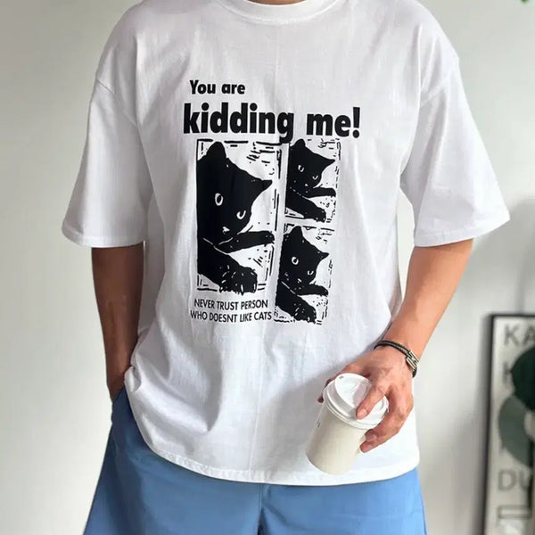 [BUNJANG] Cat Graphic Short Sleeve T-Shirt White / 고양이 그래픽 반팔 티셔츠 화이트