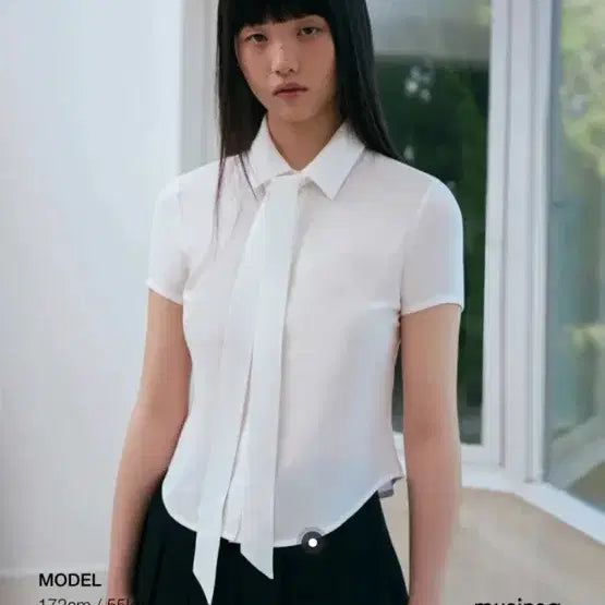 [BUNJANG] Musinsa Standard Women's Slim Fit Short Sleeve Blouse Shirt / 무신사 스탠다드 우먼즈 슬림 핏 타이 반소매 블라우스 반팔 셔츠