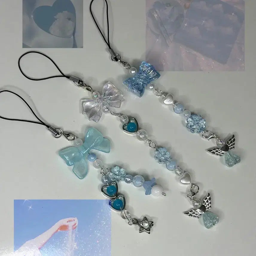 [BUNJANG] Handmade Blue Beaded Charm Keychain Phone Strap / 핸드메이드 블루 키링 휴대폰스트랩