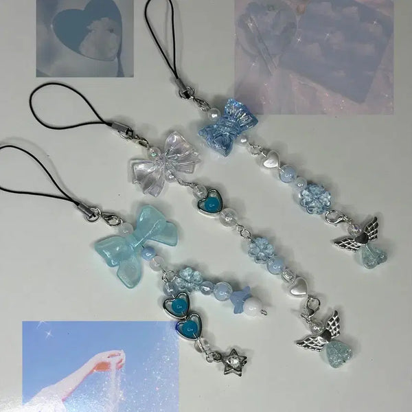 [BUNJANG] Handmade Blue Beaded Charm Keychain Phone Strap / 핸드메이드 블루 키링 휴대폰스트랩