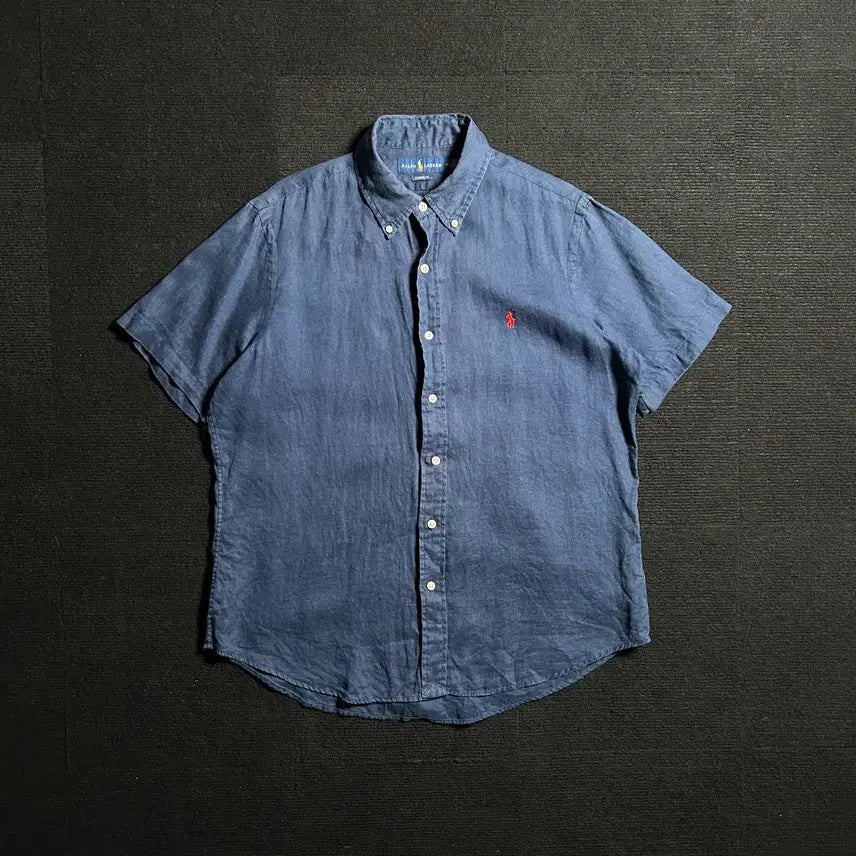 [BUNJANG] Polo Ralph Lauren Navy Linen Short Sleeve Shirt / 폴로 랄프로렌 네이비 린넨 반팔 셔츠