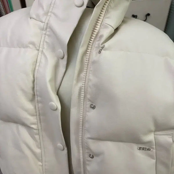 [BUNJANG] Fayes Jade Ivory Leather Short Padded Vest / 페일제이드 아이보리 숏패딩 조끼 레더
