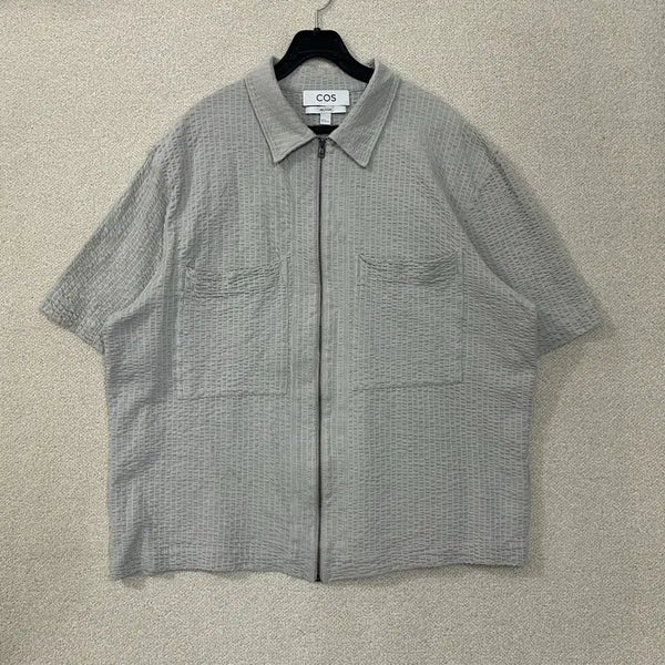 [BUNJANG] COS Textured Pleated Zip-Up Shirt Grey XL / (XL) 코스 텍스처 플리츠 집업 셔츠 그레이