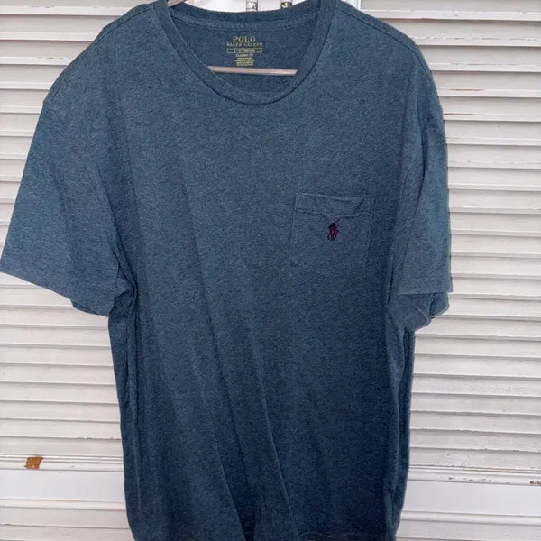 [BUNJANG] Polo Ralph Lauren Men's Navy Polo Shirt with Horse Logo Pocket / 폴로 랄프로렌 반팔 카라티 남색