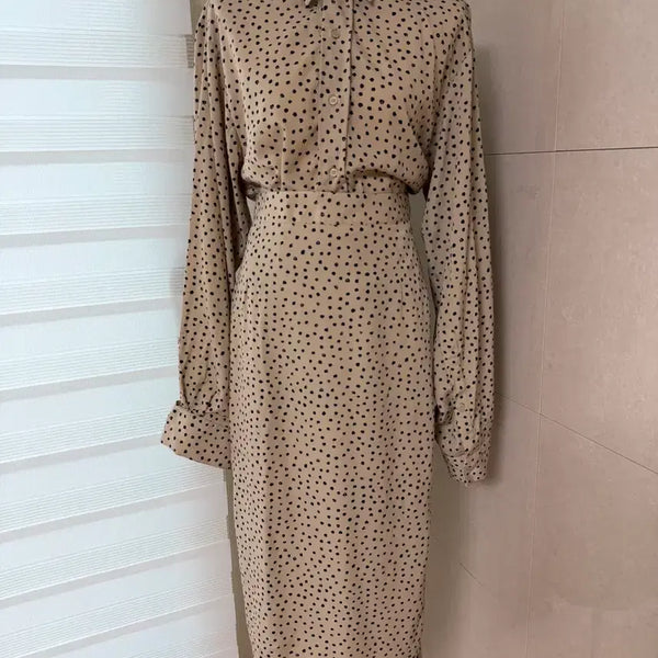 [BUNJANG] Dot Shirt and Skirt Set - Beige/Black / (새상품) 도트 셔츠 스커트 세트 베이지/블랙